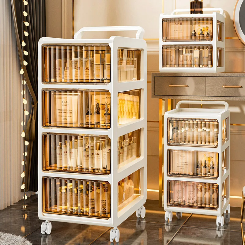 household cosmetics toys snack storage cabinets Multi layer storage cabinets drawer style storage boxes with pulleys,handcarts