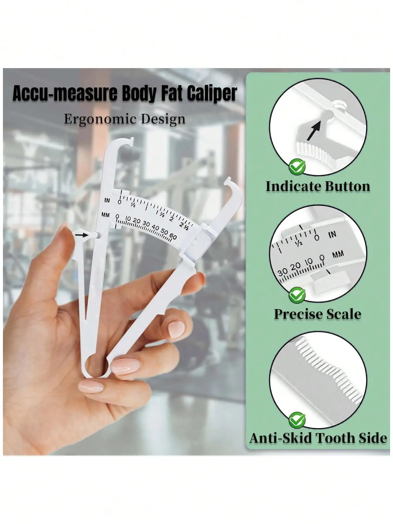 3-Piece Set Skin Fold Body Fat Measurement Clips Waist Circumference Ruler & Body Fat Percentage Measurement Reference Table Hom