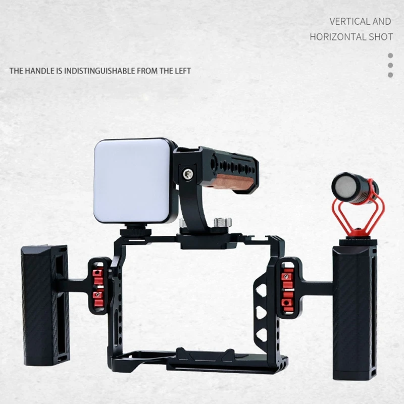 Universal อลูมิเนียมด้านข้าง Handle Grip Built-In ประแจรองเท้าเย็นสำหรับกล้อง DSLR Cage เติม Microphone Lampu