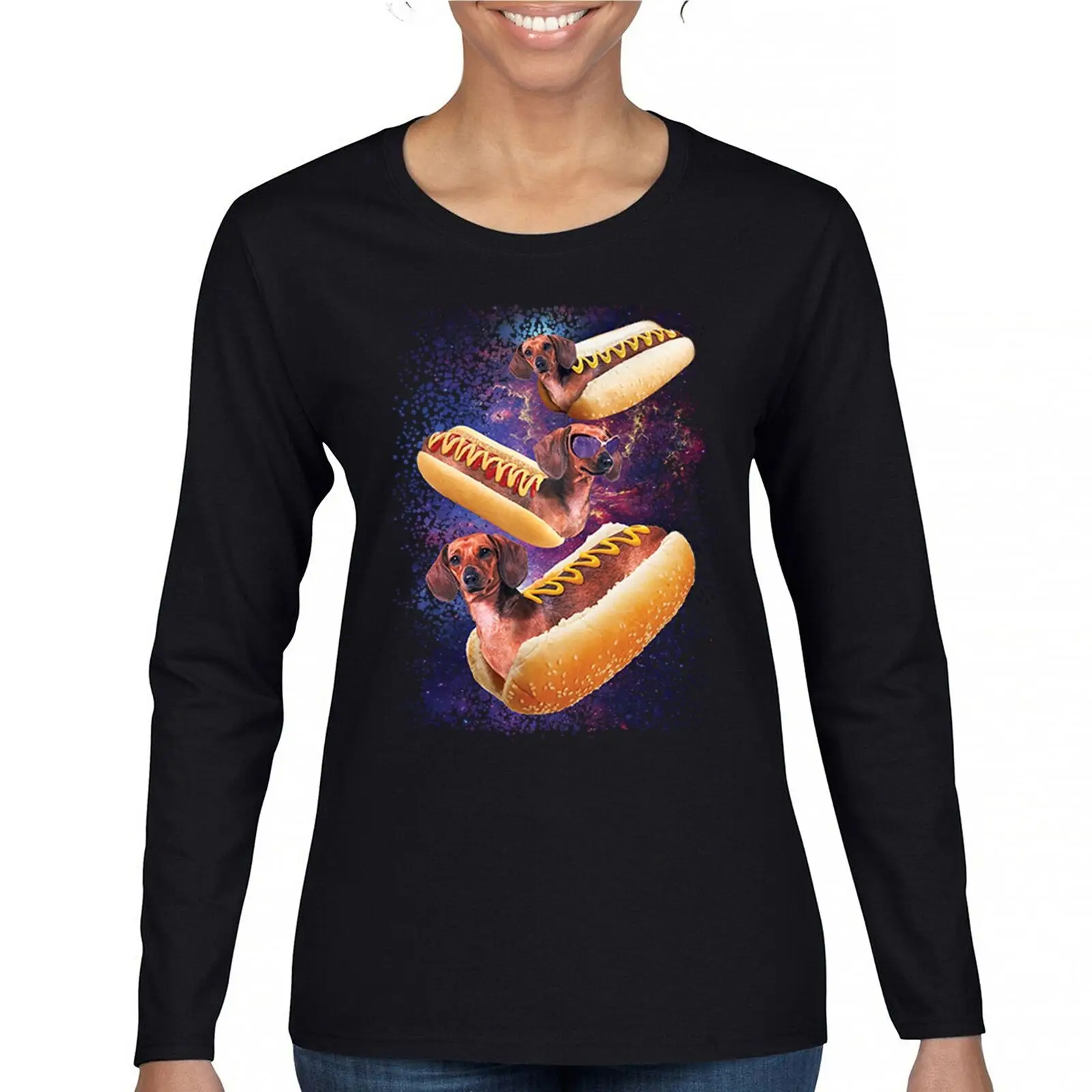 Space Weiners Women's Long Sleeve T-shirt Fun Hot Dog Dachshund Owner Pet Lover