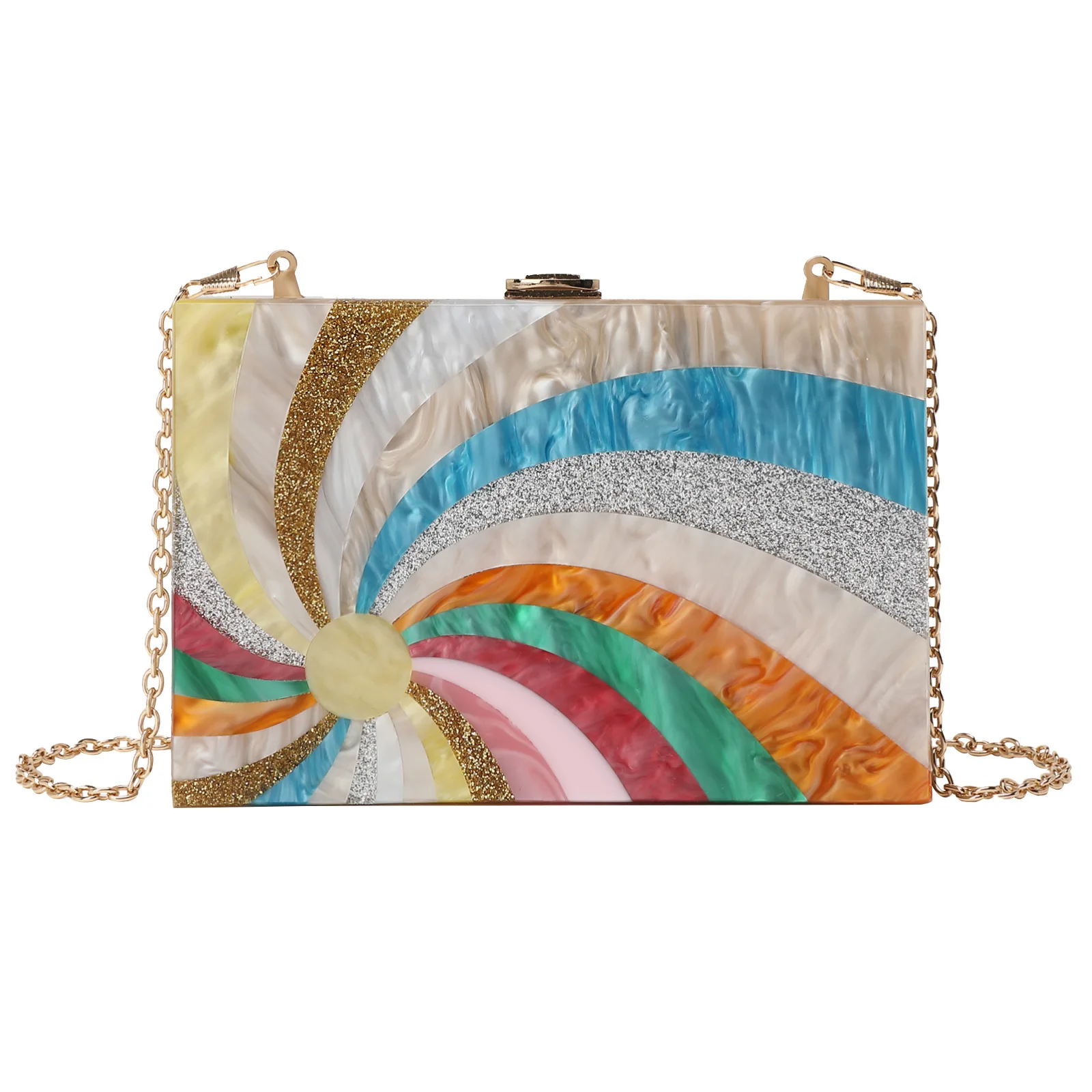 

Fashionable Rainbow Spiral Acrylic Multi - color Spliced Evening Clutch with Chain for Women's Wedding Party and Formal Dresses