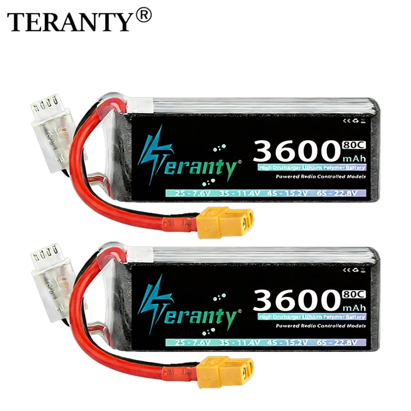 2PCS TERANTY 3S Lipo Battery 11.1V 11.4V 3600mAh 60C 80C with T XT60 Plug for Car Truck Boat FPV Drone Helicopter Airplane Parts