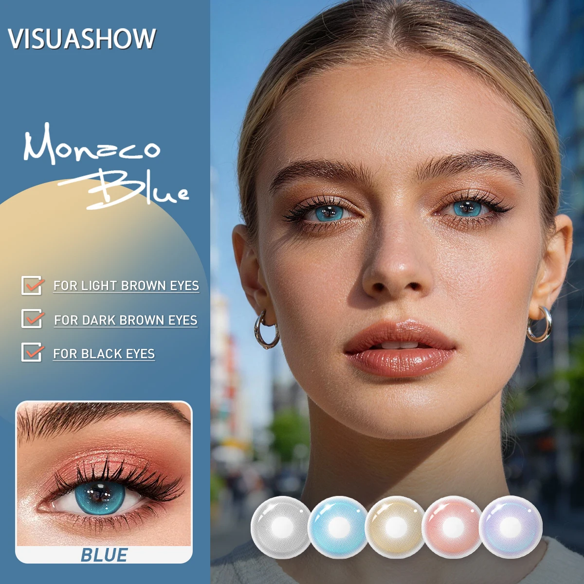 Visuashow 14,2mm Monaco Rot-Blaue Farbige Kontaktlinsen 1 Paar Halbjährige Mode-Schönheits-Farblinsen für Tägliches Party-Augen-Make-up – Detail 1