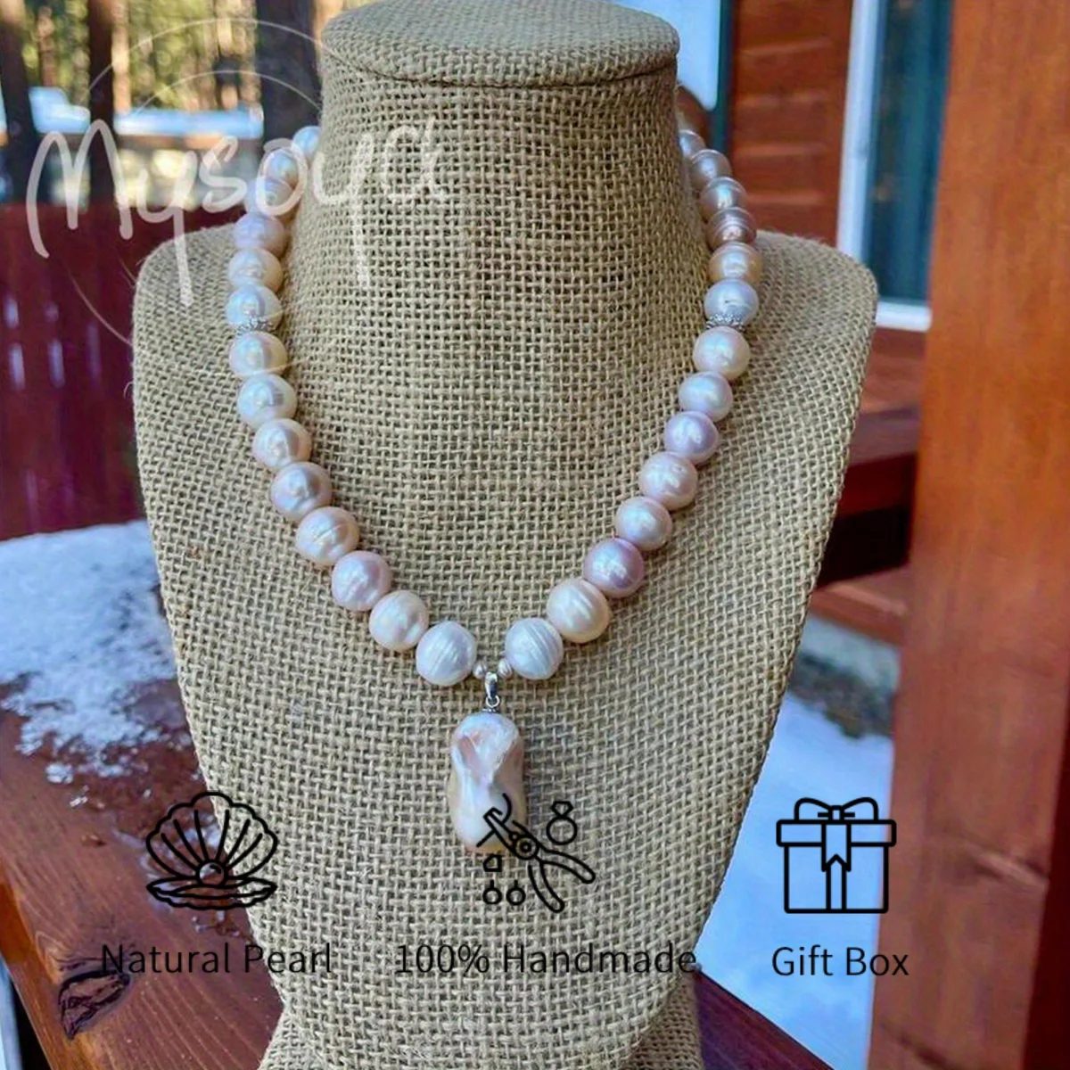 MYSOYA 11-13 مللي متر الباروك لؤلؤ المياه العذبة قلادة قلادة هدية صندوق مثالي هدية عيد الحب لحفل الزفاف عيد الميلاد عيد الميلاد #1