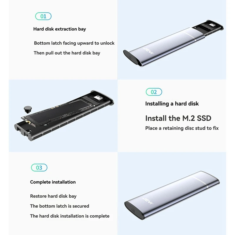 محول حاوية JEYI M.2 NVME SSD USB 3.2 Gen 2 (10 جيجابت في الثانية) حافظة خارجية تدعم 2230/2240/2260/2280 Ssds