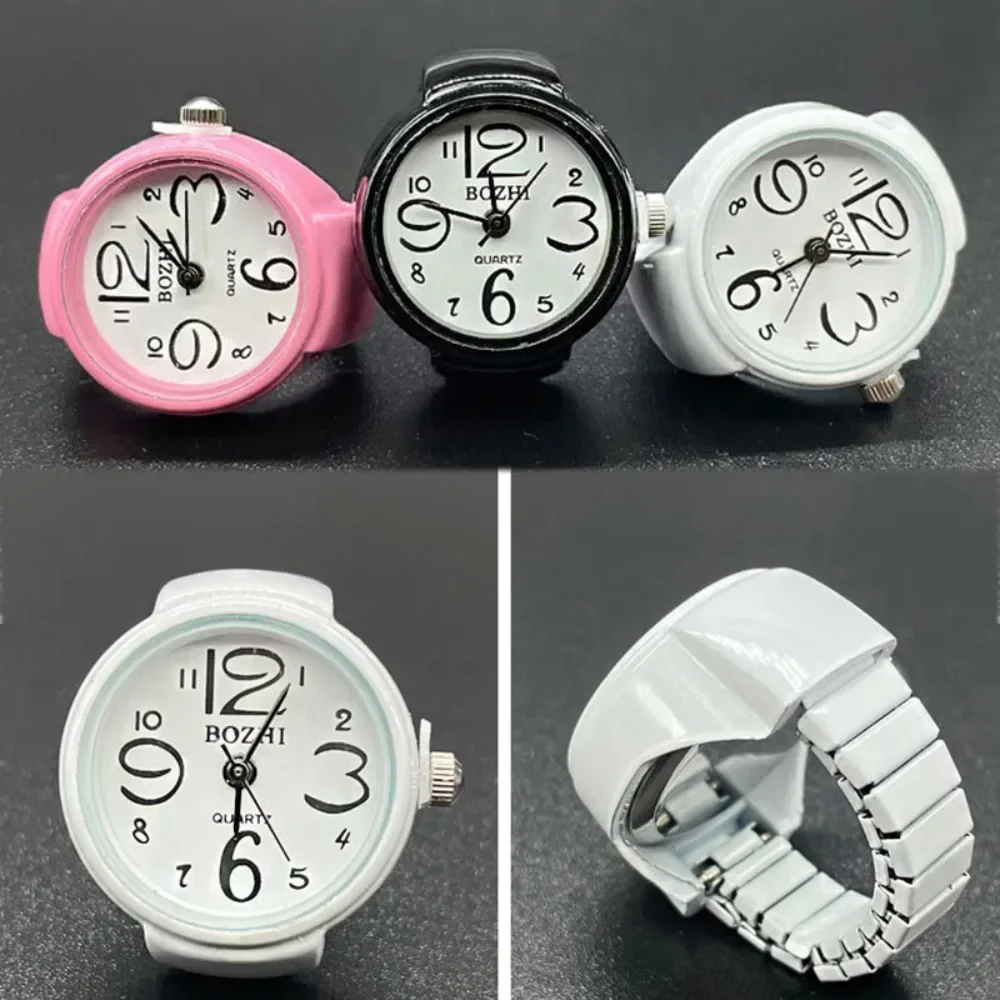 Vintage Quartz Watches Finger Rings Women Men Punk Colorful Elastic Strap Clock Dial Funk Ring Jewelry