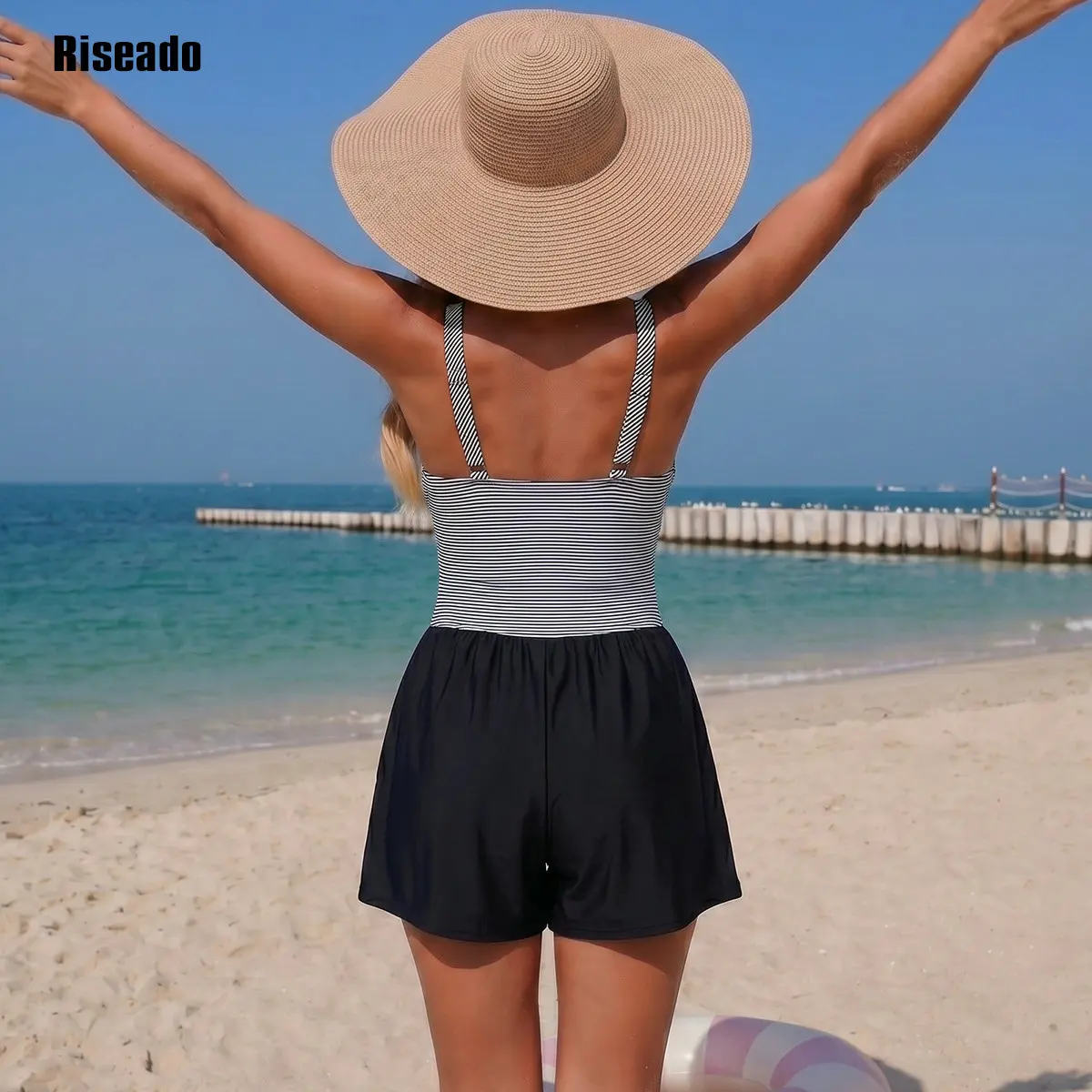 Plus Size One Piece Jumpsuit Swimdress Swimsuit for Women Tummy Control Split Swim Dress Skirt Bathing Suit with Pockets