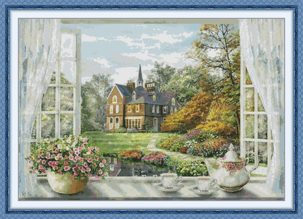 

Window 3. cross stitch kit aida 14ct 11ct count print canvas cross stitches needlework embroidery DIY handmade