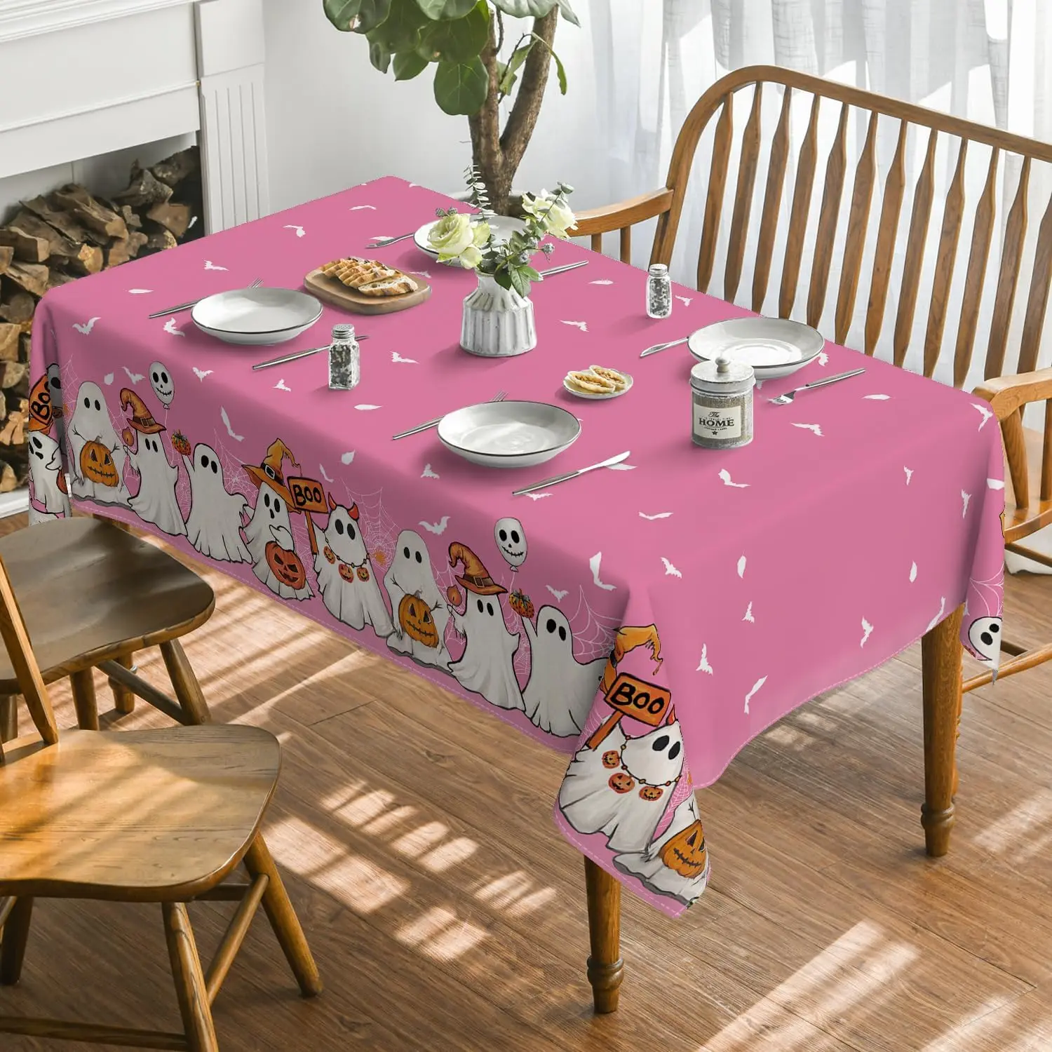 هالوين الخفافيش شبح اليقطين نسيج العنكبوت مستطيل مفرش المائدة لديكور الطاولة قابلة لإعادة الاستخدام المطبخ طاولة طعام القماش هالوين الديكور