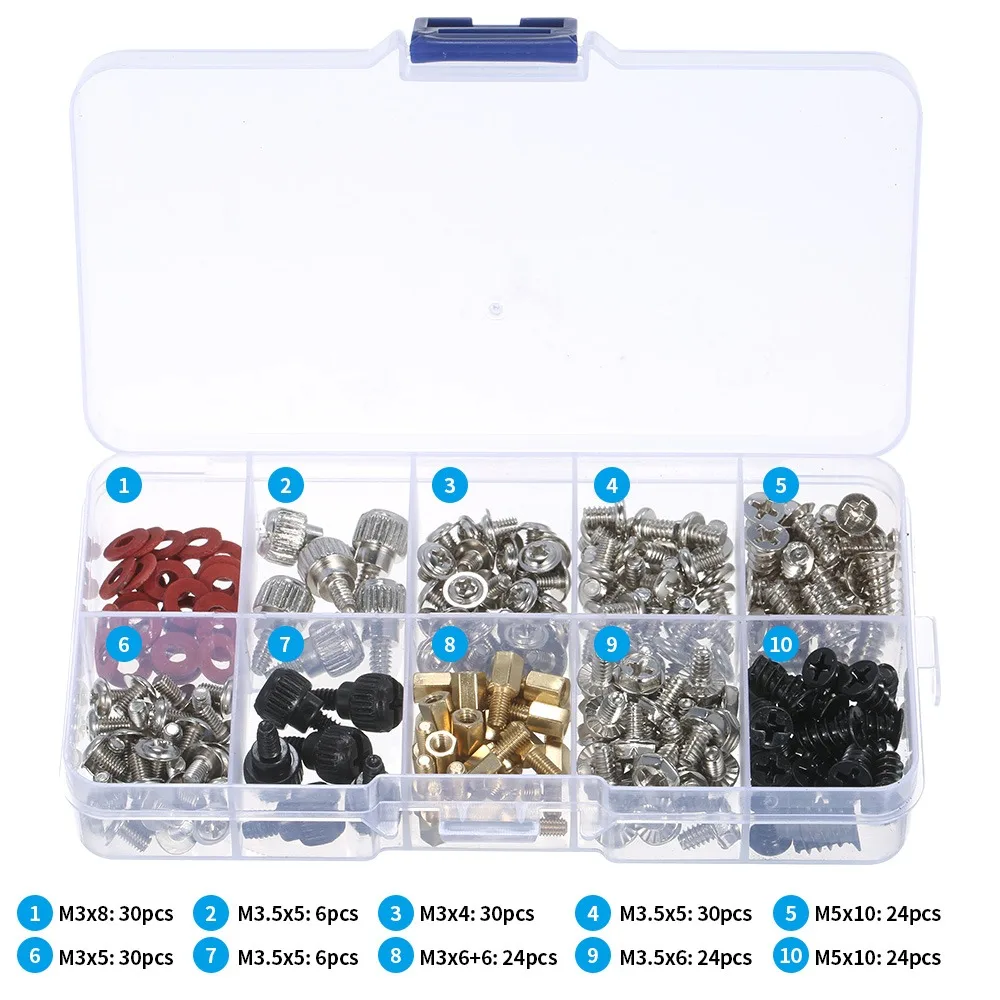 228PCS with Storage Box Computer Screw Kit Sturdy Durable Desktop Computer Maintenance Laptop Screw Standoffs Motherboard Repair
