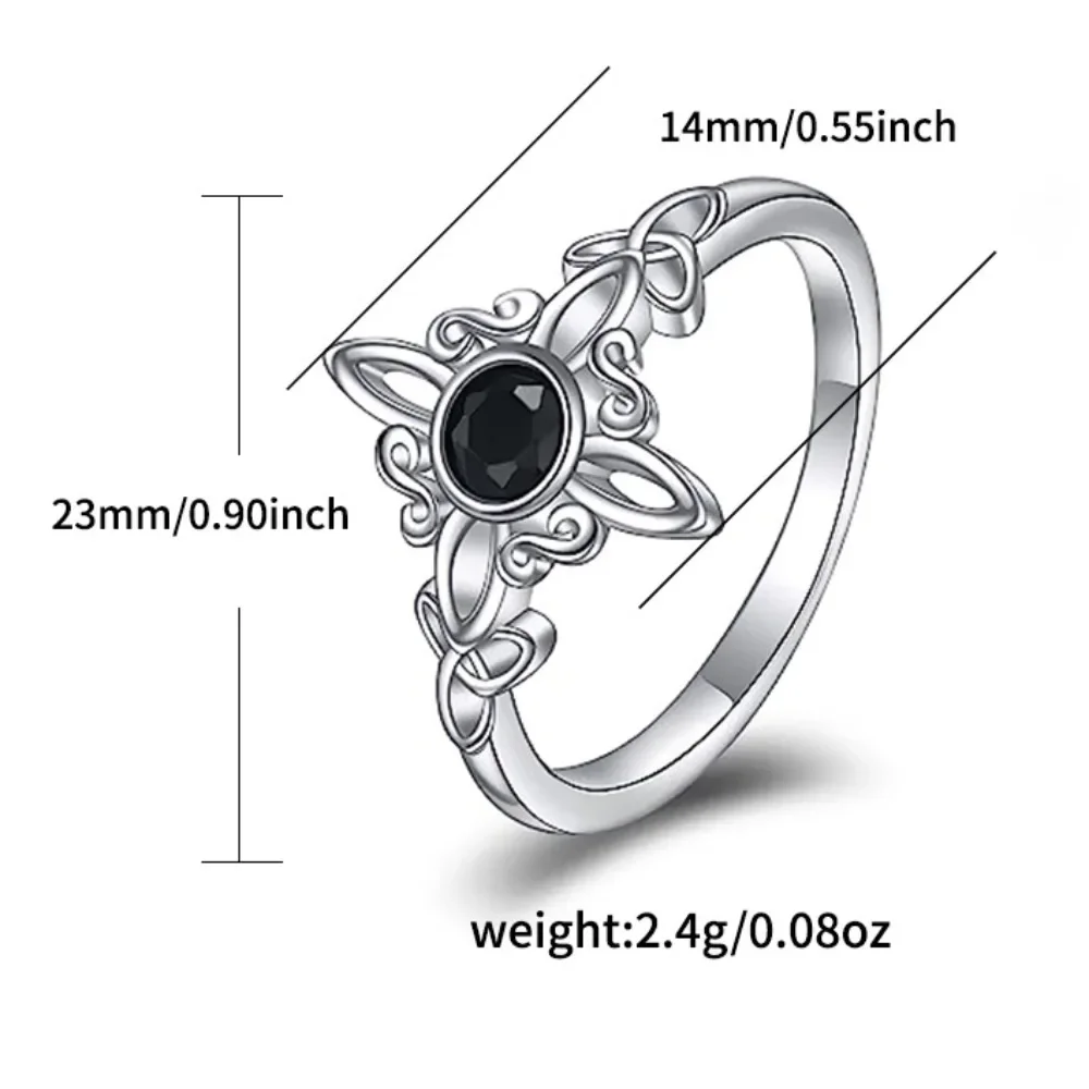 Women's 925 Silver Plated Witches Knot Obsidian Ring