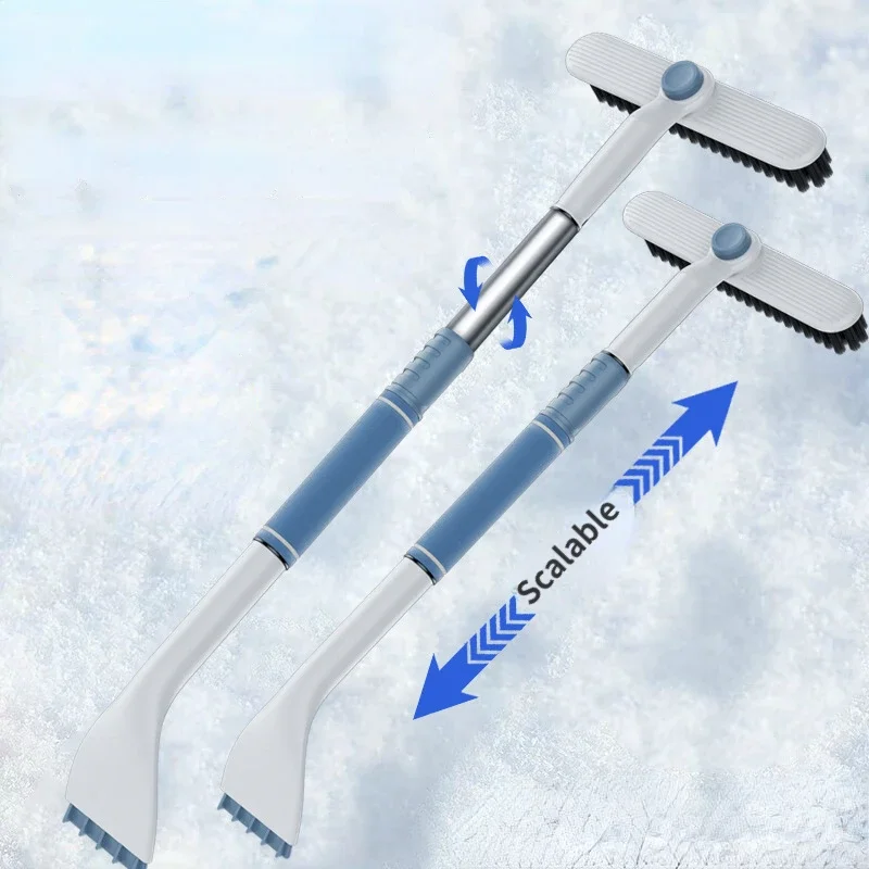 Car Multifunctional Snow Shovel Rotatable Telescopic Snow Removal Auto Windshield Defrosting Ice Scraper Deicing Cleaning Tools