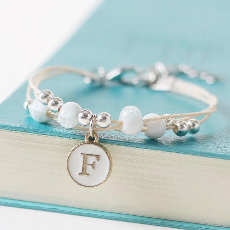 White Ceramic Stone 26 Letters Bracelet Handmade For Women Men Couple Jewelry Friendship Lucky Bead Bracelet Kids Family Gift