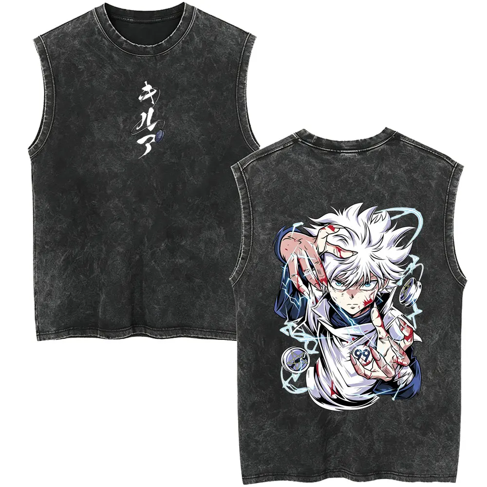 Anime Hunter X Hunter Vintage Washed Tank Tops Manga Killua Zoldyck Gon Freecss Merch Sleeveless Vest Men Women Casual T Shirts - view 3