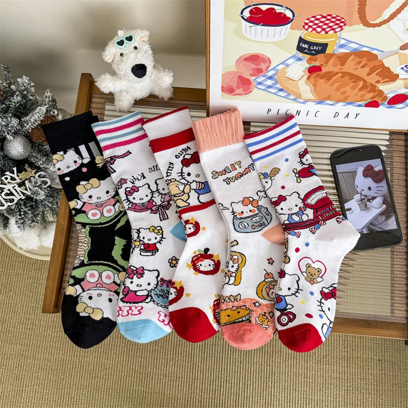 

Hello Kitty Socks Cute Cartoon Medium Tube Cotton Women Socks Travel Women Supplies Desktop Decoration Student Gift Wholesale