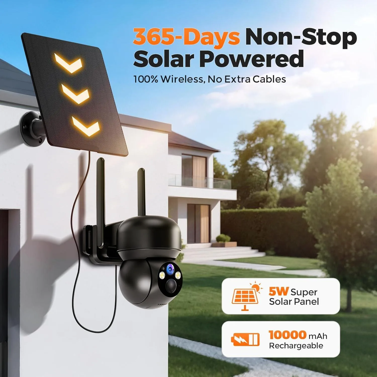 كاميرات مراقبة تعمل بالطاقة الشمسية 4G LTE - 360 °   PT 4K لون للرؤية الليلية نظام الكاميرا الأمنية التحكم عن بعد في الهاتف، 2-Way Talk، 2 دقيقة DI