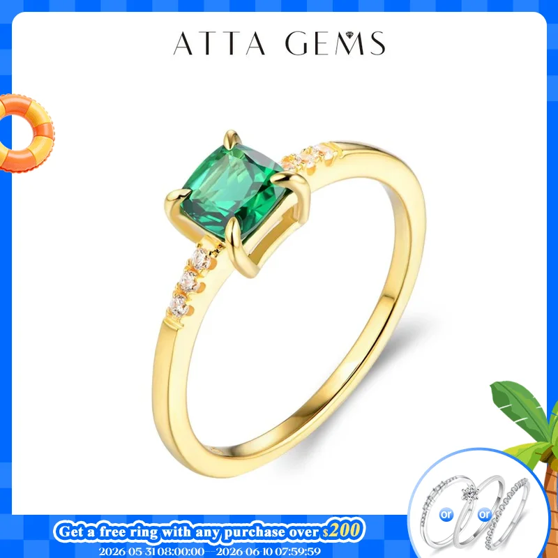 

ATTAGEMS 100% 925 Sterling Silver 18K Yellow Plated Ring Emerald Gemstone Wedding Party Vintage For Women Fine Jewelry Wholesale