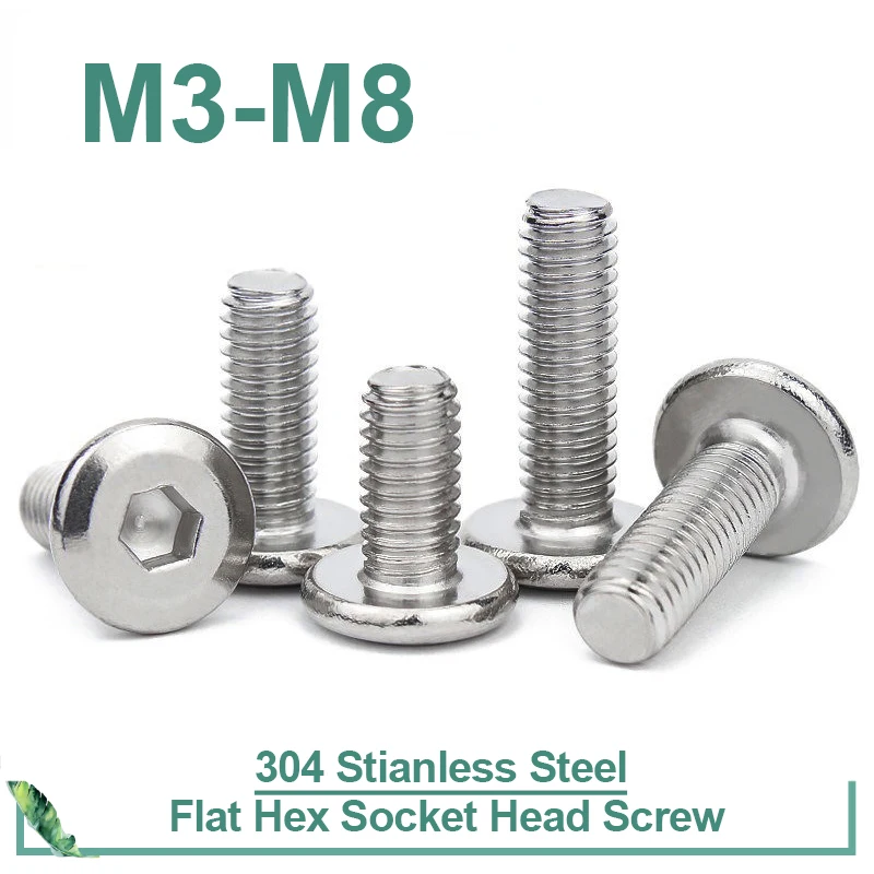 10pcs/lot 304 Stainless Steel Large Flat Hex Hexagon Socket Head Allen Screw Furniture Screw Connector Joint Bolt M3 M4 M5 M6 M8