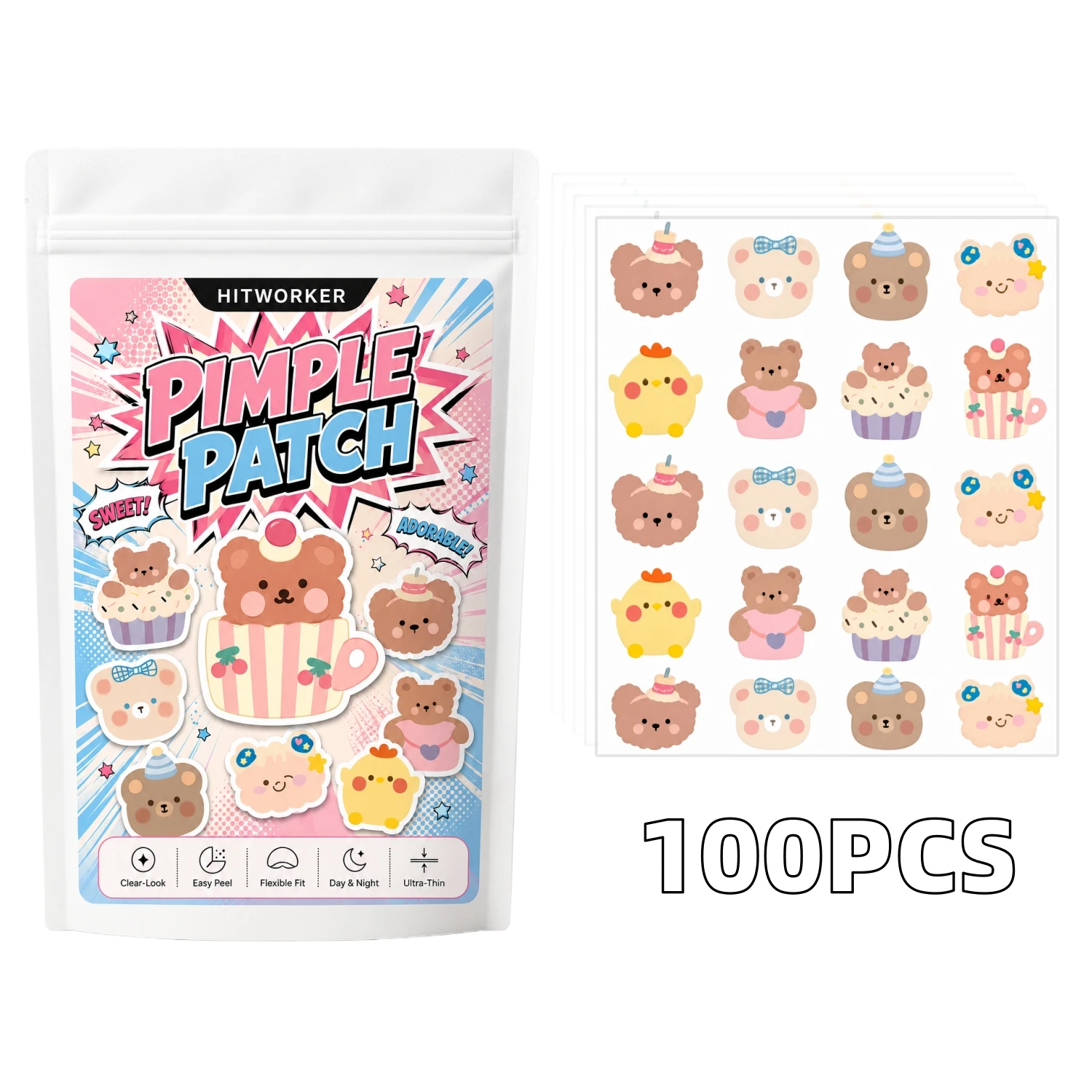 100PCS Pimple Cover Patches, Clear-Look Hydrocolloid Beauty Patches For Day And Night Use, Easy Peel Spot Cover