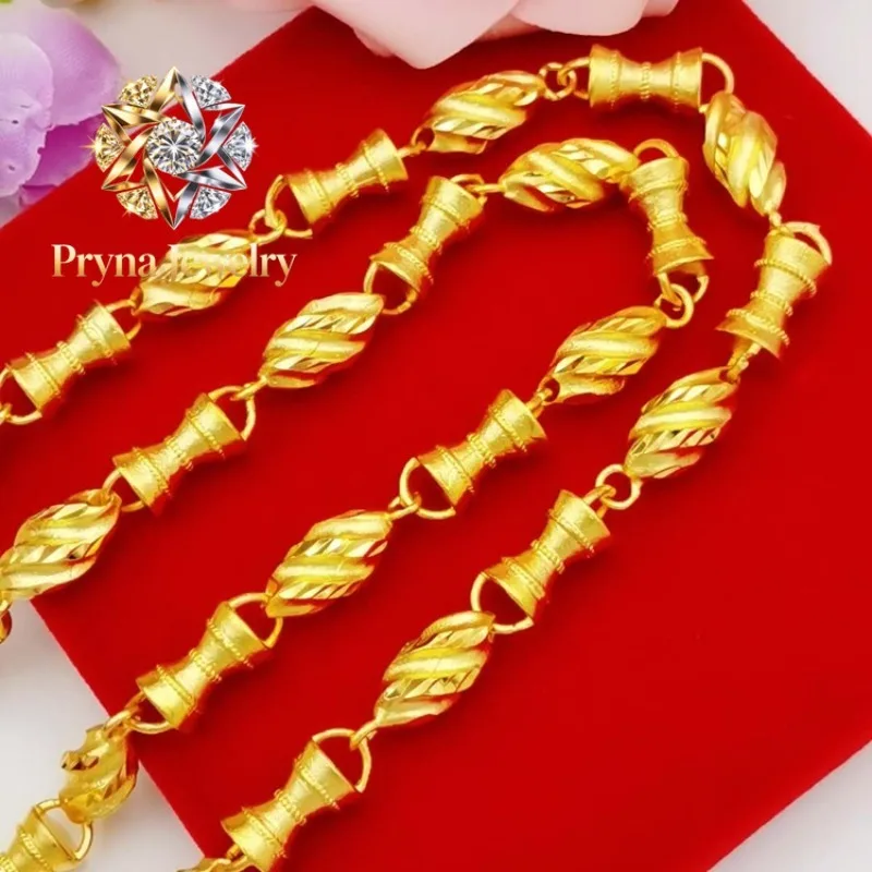 Pryna Jewelry  Men's Bamboo & Olive Bead Necklace 24K Gold AU999 - Traditional craft, regular beads, anti-oxidation, for commute