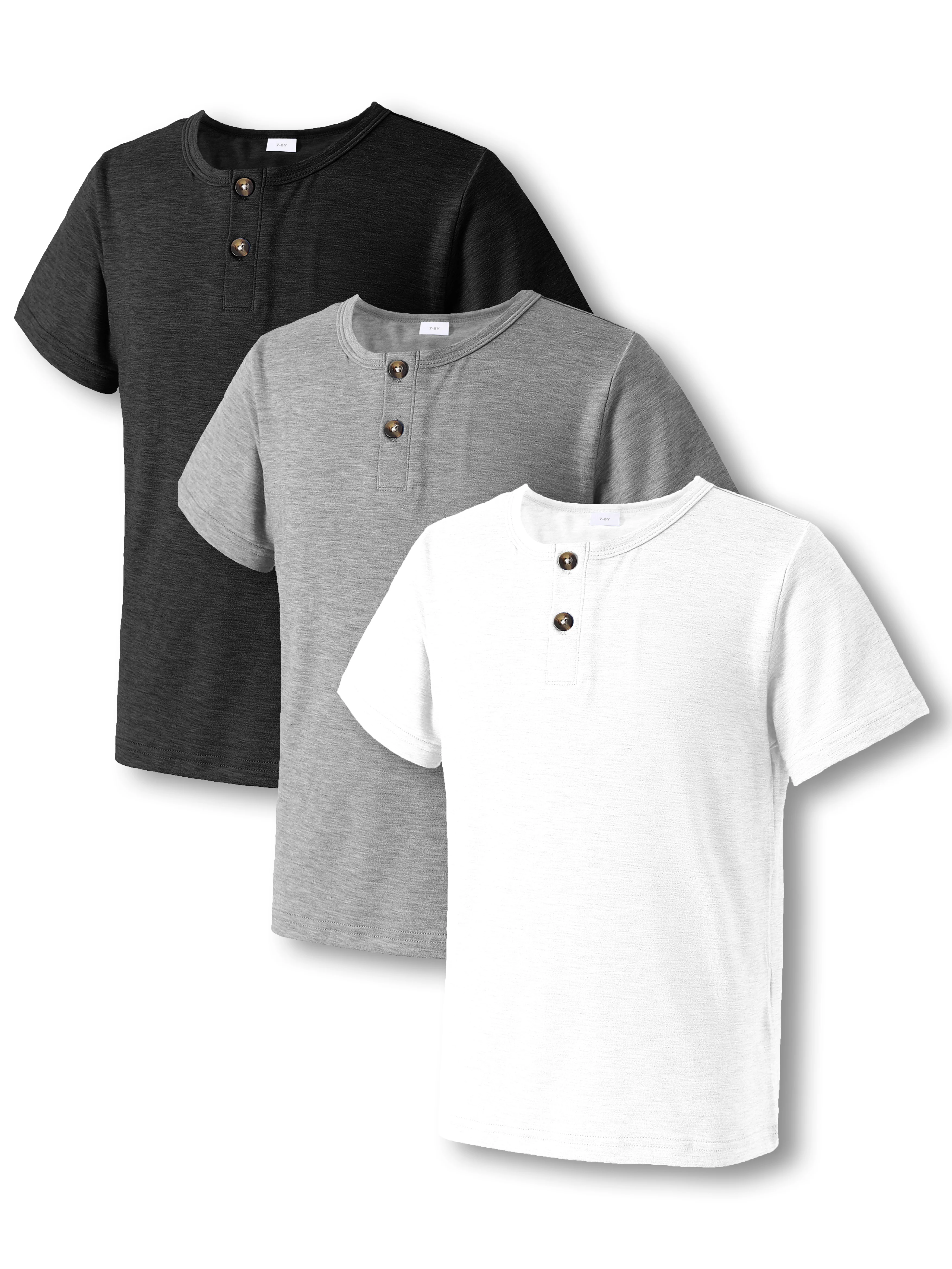 3Pcs Boys Fashionable Half-Button T-shirt Set - Comfortable Short Sleeves, Soft Round Neck-Casual Everyday Wear