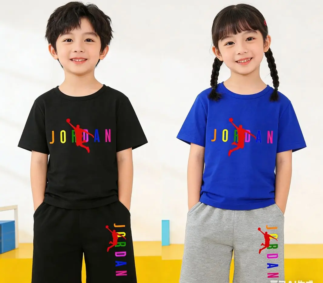 

Children's Summer Sports Clothing T-shirts, Short Sleeves and Shorts for Boys and Girls Sports Outfits for Children Aged 3 to 13