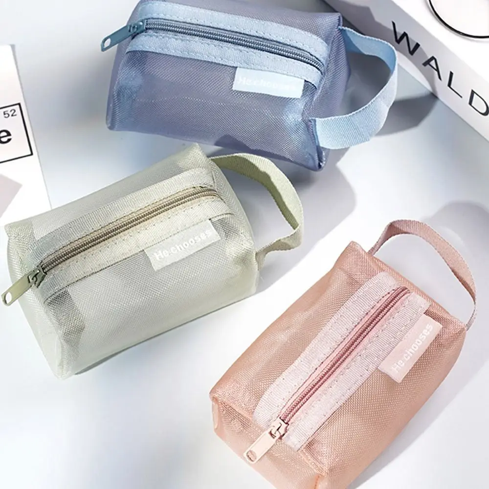 Bolsa de maquillaje de malla de gran capacidad, bolsa de cosméticos de Color fresco transparente con cremallera, estuche organizador de artículos de tocador, bolsa de almacenamiento