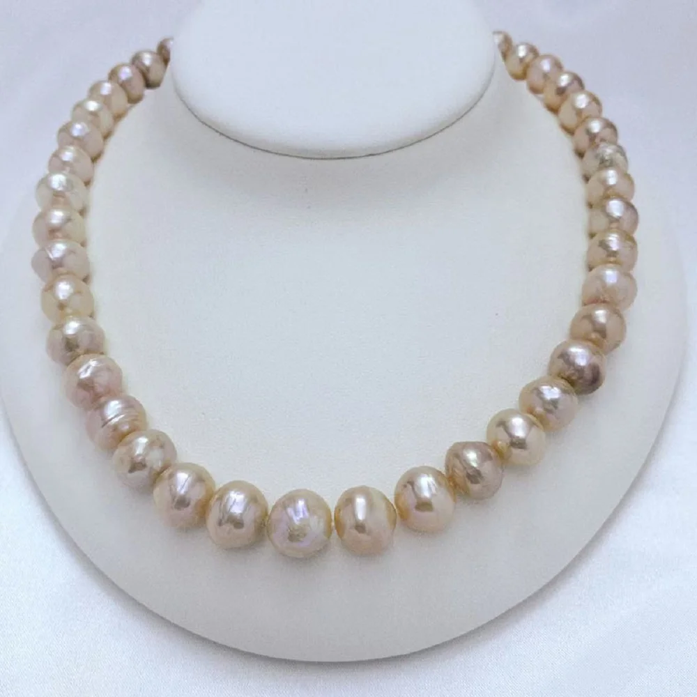 Elegant necklace AAA9-11mm natural light gold powder Baroque pearl necklace 43cm