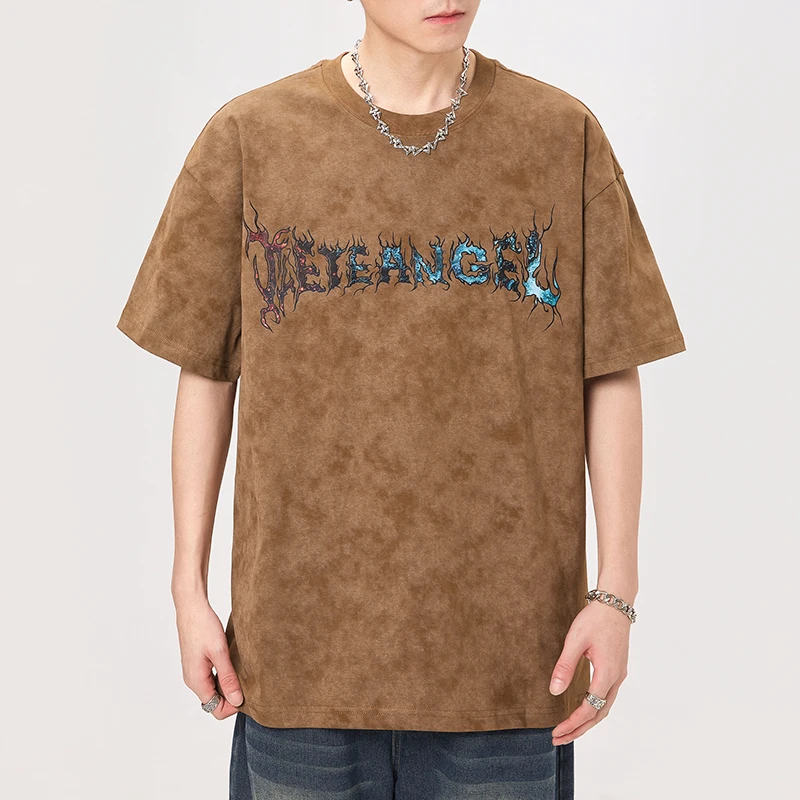

SL9818 cityboy tide American high density knitted loose printed casual fashion versatile men's T short sleeve