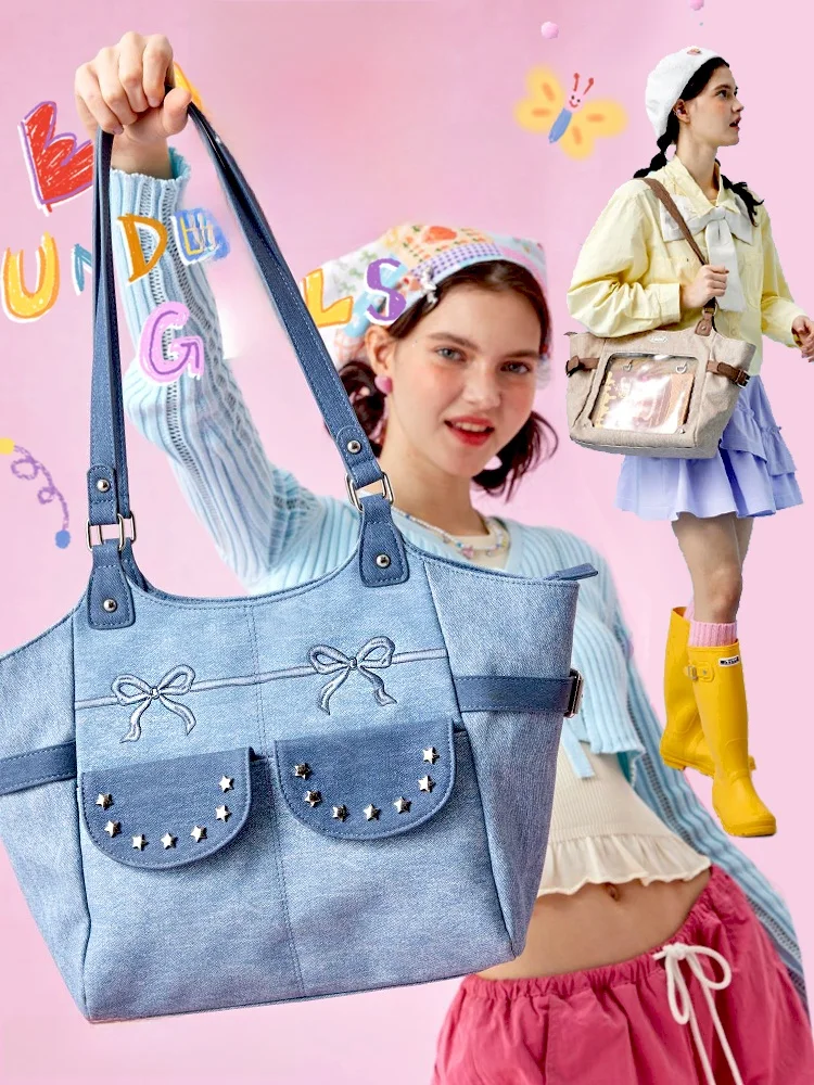 

Design Knot Single Shoulder Pain Bag Sweet Cool Girl Cute Original Design School Bag Tote Bag for Young Women