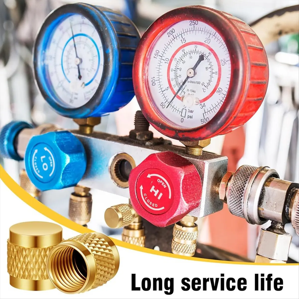 AS571 HAPPY^1/4 Flare Cap, Refrigeration Service Valve Cap Valve Core Remover,Round Brass W/Neoprene O Ring Seal 100 Pcs