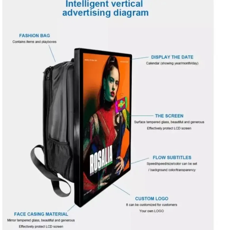 21.5Inch Backpack Billboard Portable Outdoor Advertising Display Touch Screen High Brightness MULTI-MEDIA PLAYE