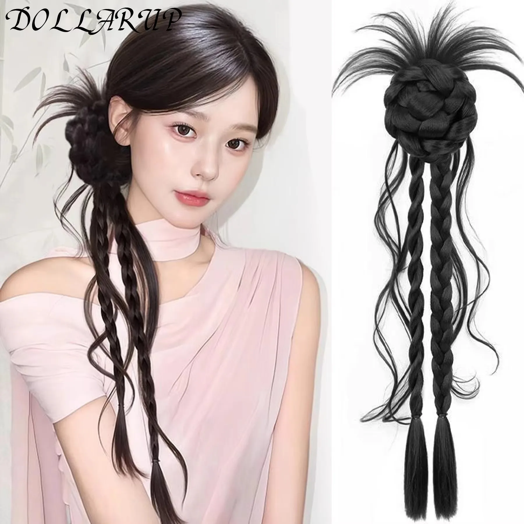 JKL Women's clip-on Synthetic wig flower bud head twist braid natural simulation hair extensions playful sweet hair accessories