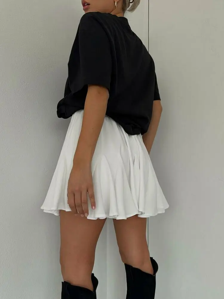 Summer White Ruffle Mini Skirt High Waist A Line Fashion Tennis Skirt Sexy Ruffled Patchwork Lady Irregular Short Pleated Skirts