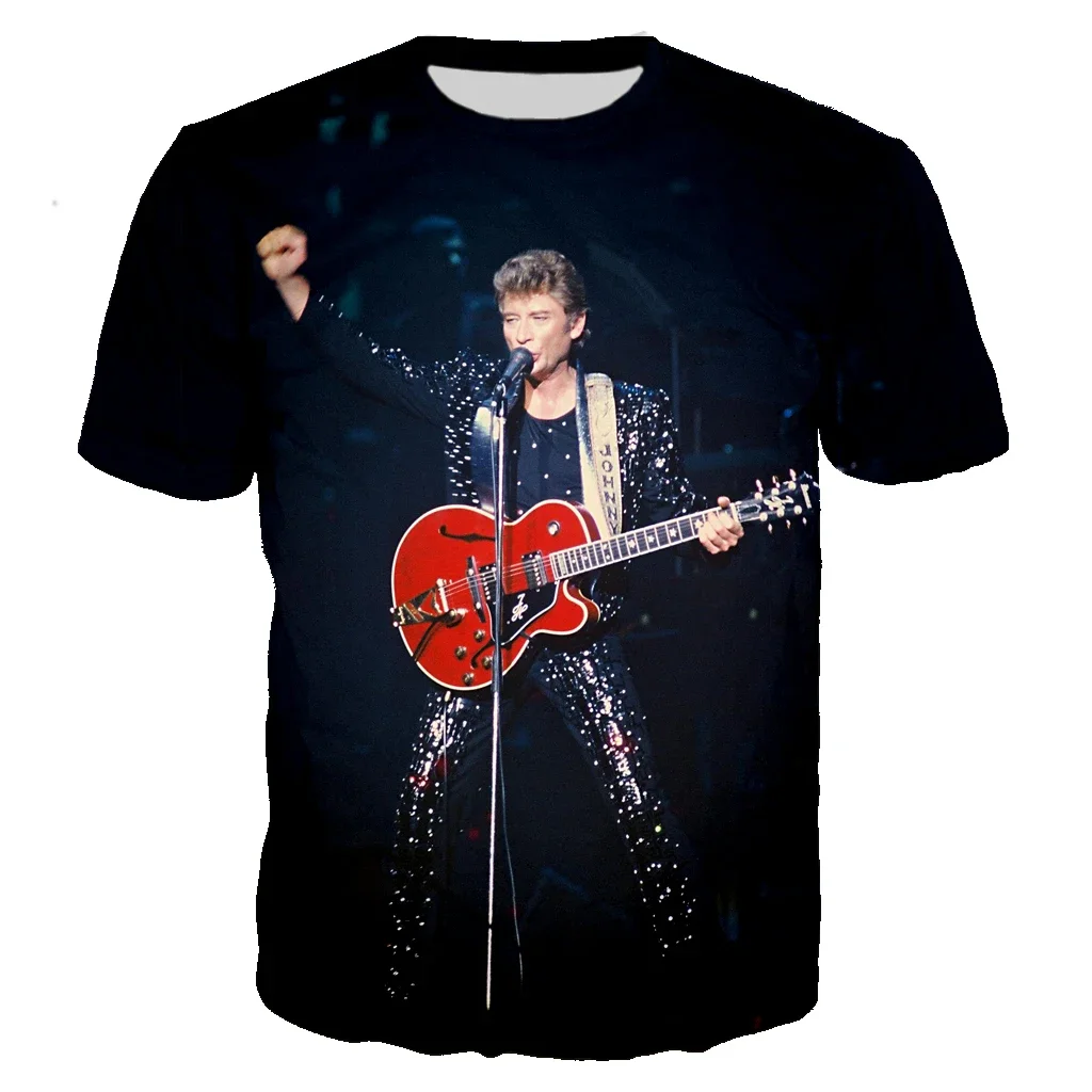 Singer Johnny Halliday T-shirt 3D printed rock T-shirt casual streetwear street dance costume top