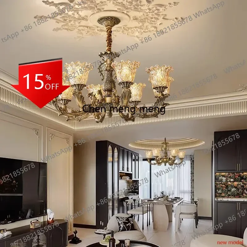 Asmt49All-copper French medieval American retro high-end bronze living room chandelier, study, eye protection lamp