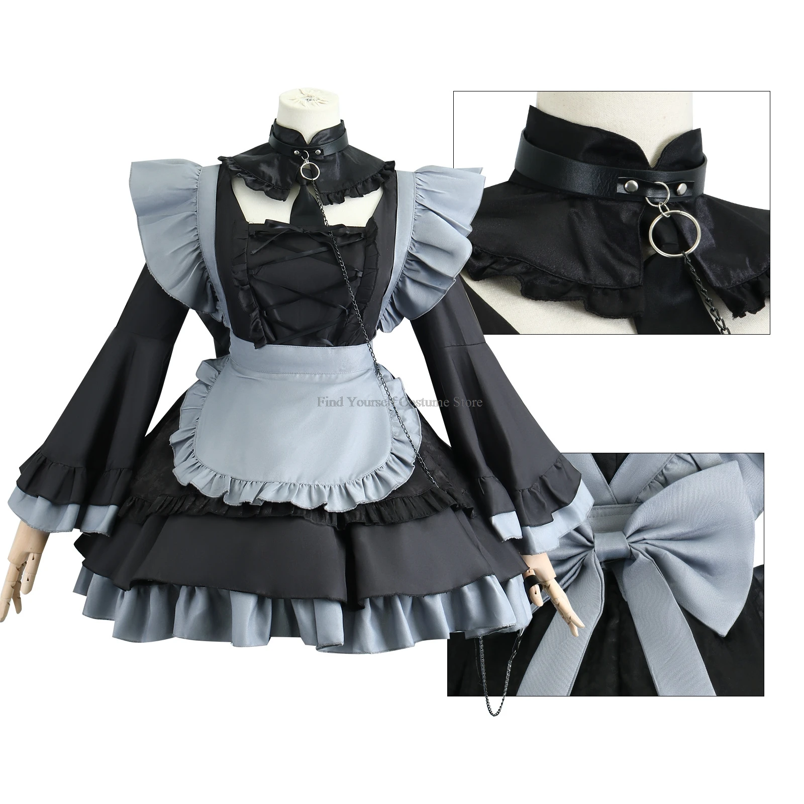 Kitagawa Marin Cosplay Costume My Dress-Up Darling Black Maid Outfits Christmas Party Role Play Uniform Full Set Dress for Women