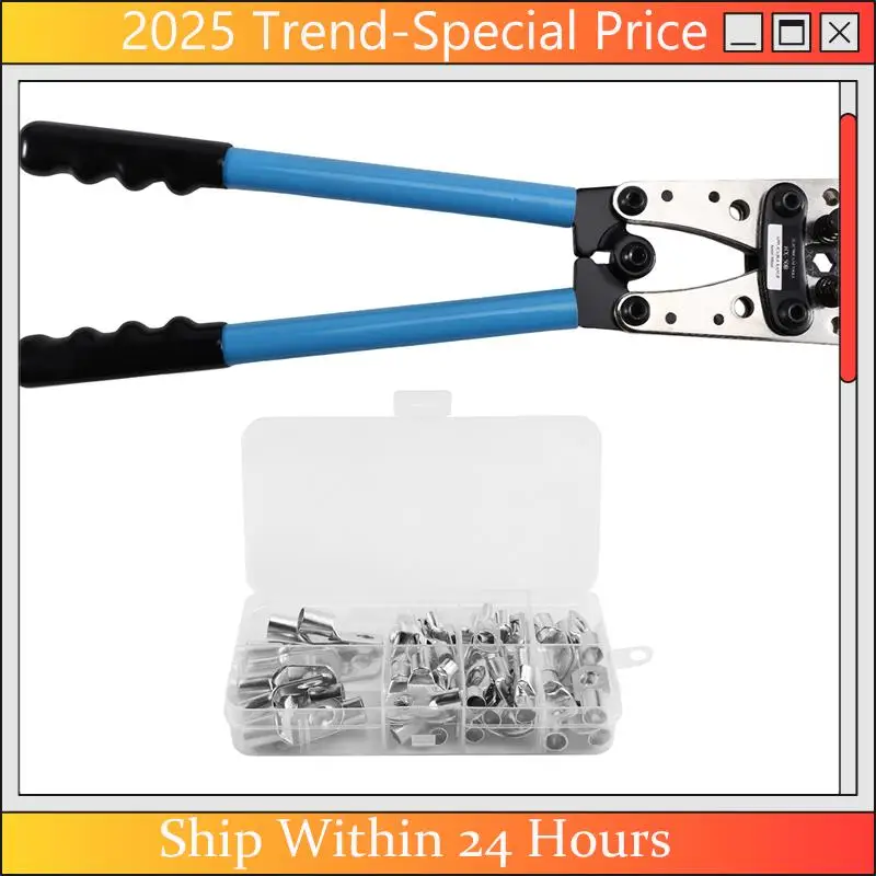 

The New HX-50B Cable Lug Crimping Tool Kit 60Pcs Copper Ring Terminals 10-1/0 AWG 8 Sizes For Heavy Duty Wire Connections