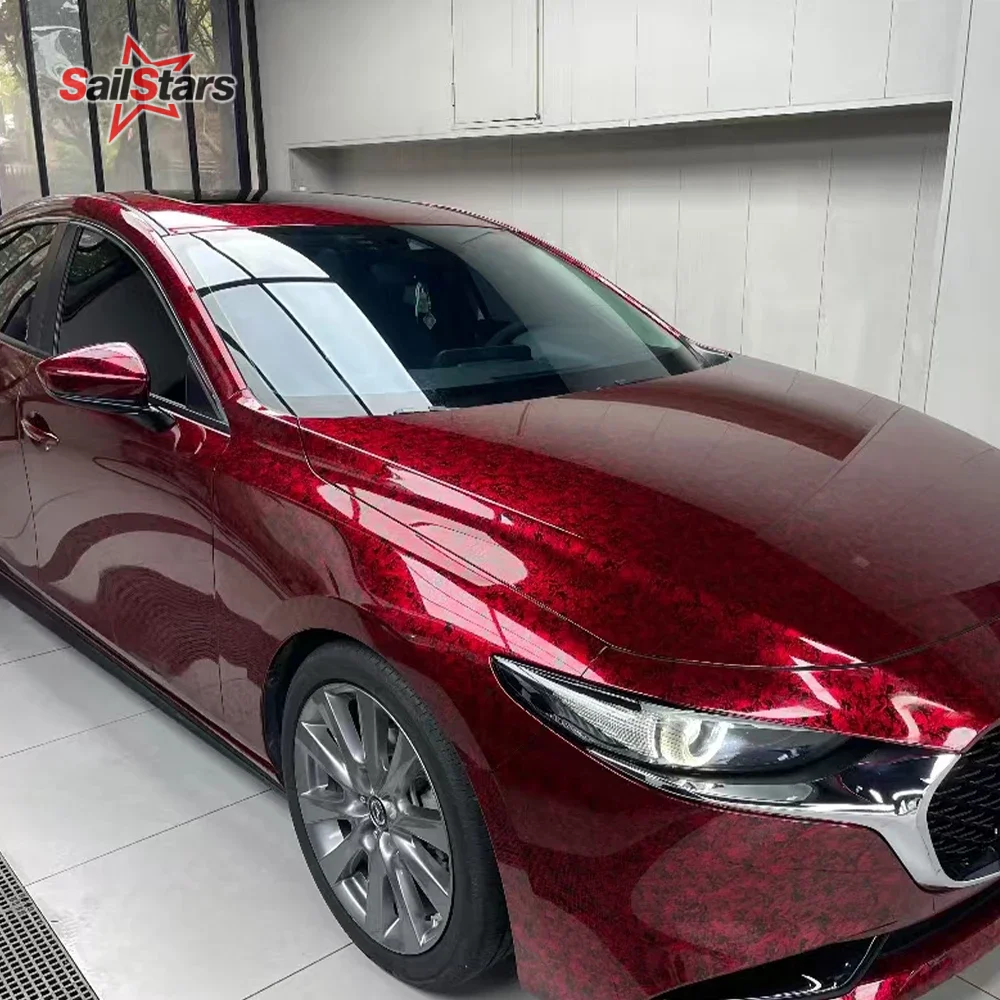 Glossy Red Forged Carbon Fiber Vinyl Wrap Film Self Adhesive Pattern Decal Stickers for Car Roof Racks Film Exterior