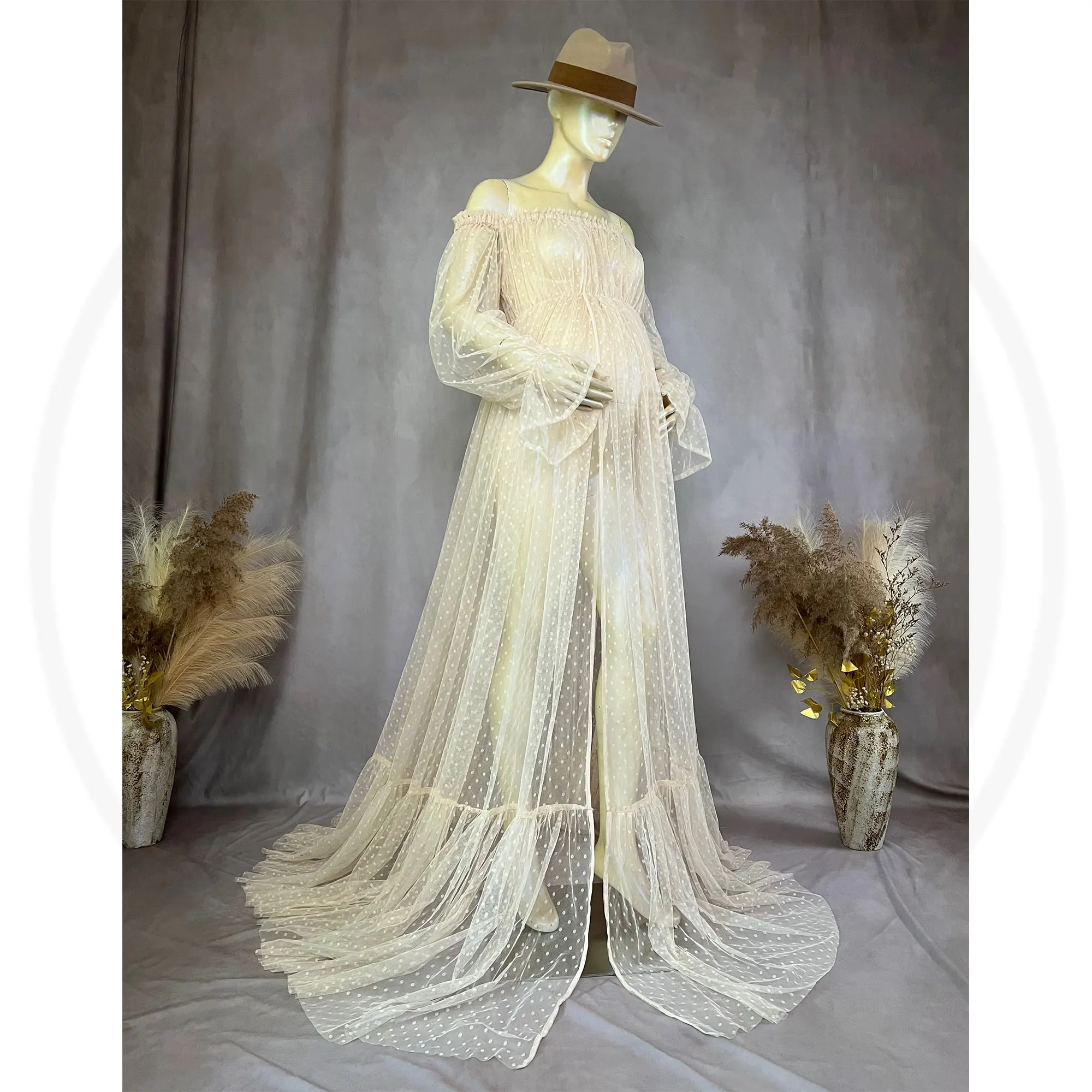 Don&Judy Elegante abito da sposa in tulle da sposa senza spalline trasparente accappatoio da sera per feste maxi maternità abito da servizio fotografico per donna