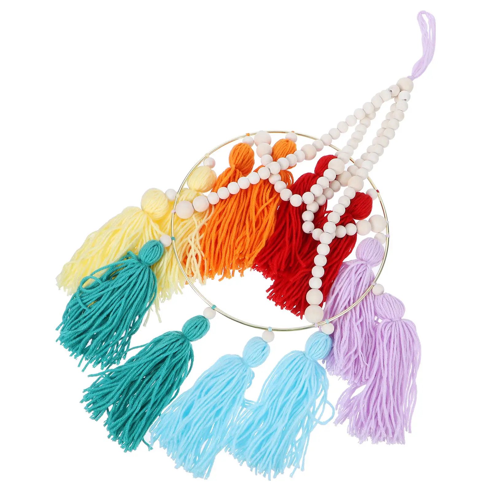 1Pcs Eco Friendly Tassel Ceiling Pendant Lampshade Bracket Natural Material Wooden Beads Home Hanging Decoration Light Fixture