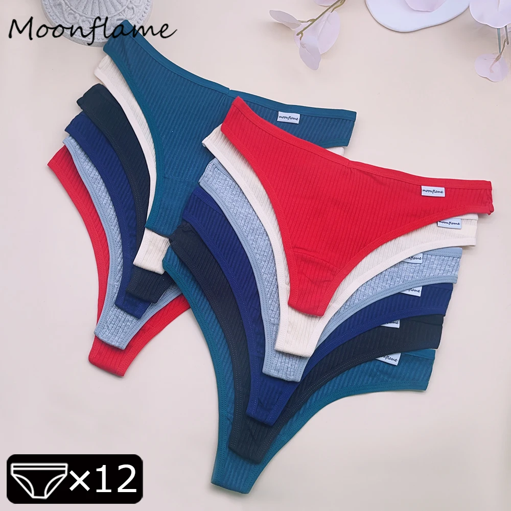 Moonflame 12 قطعة ملابس داخلية مثيرة للنساء سراويل داخلية قطنية على شكل حرف g سراويل داخلية منخفضة الارتفاع