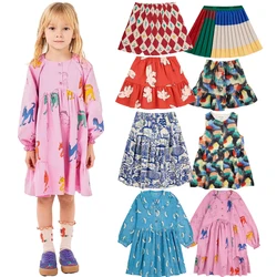 2024 neue Herbst Winter Kinder Kleidung Kleid Mädchen gedruckt lässig halben Rock Baby Mädchen niedlichen blauen Kleid Mädchen Kinder kleidung