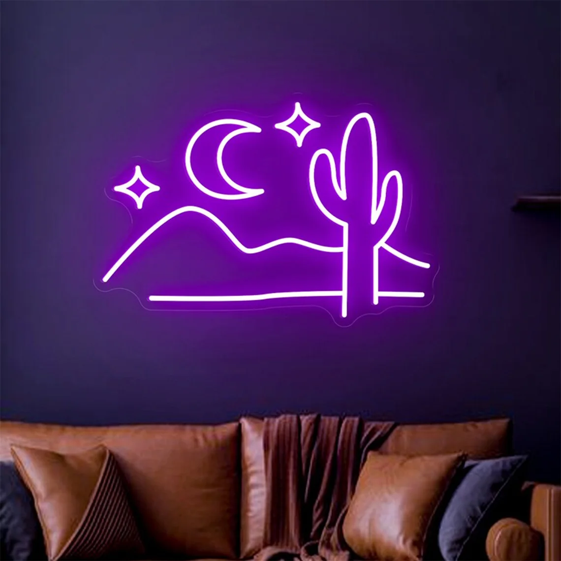 Desert Cactus Moon Neon Sign Moon Led Light Decor Aesthetic Wall Sunset Art Home Bedroom Company Wall Decor