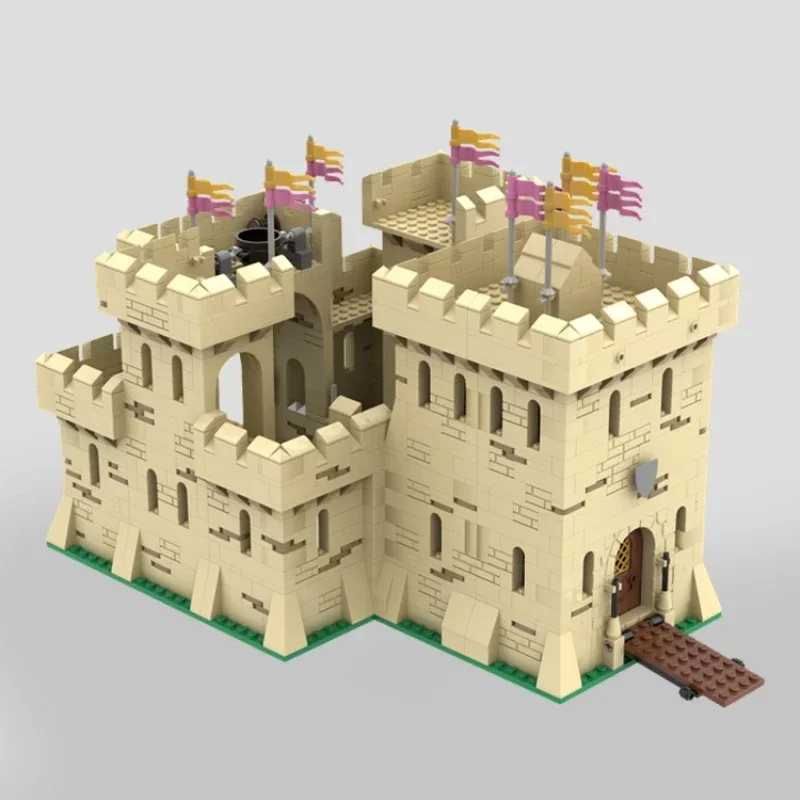 classic yellow castle bricks medieval military fortress stronghold knight architecture blocks moc modular bricks castle keep