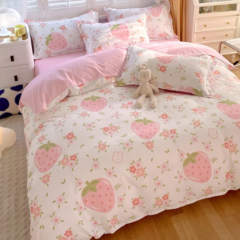 

BlessLiving Strawberry Duvet Cover Set Twin Size Strawberry Print Bedding for Kid Teen Girls Room Decor Microfiber Quilt Cover