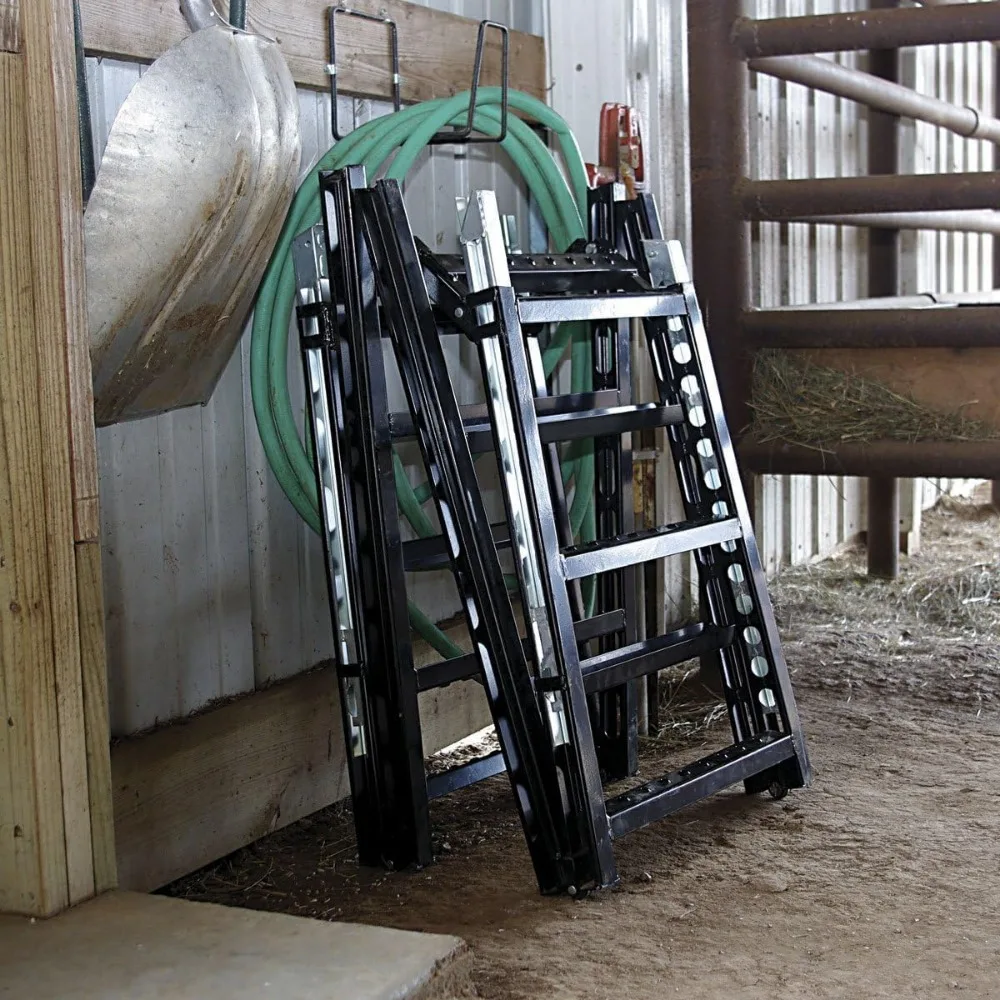 سلم فولاذي خفيف الوزن قابل للطي، سعة 300 رطل، محمول مع منصة علوية، سلم سهل الاستخدام الداخلي والخارجي