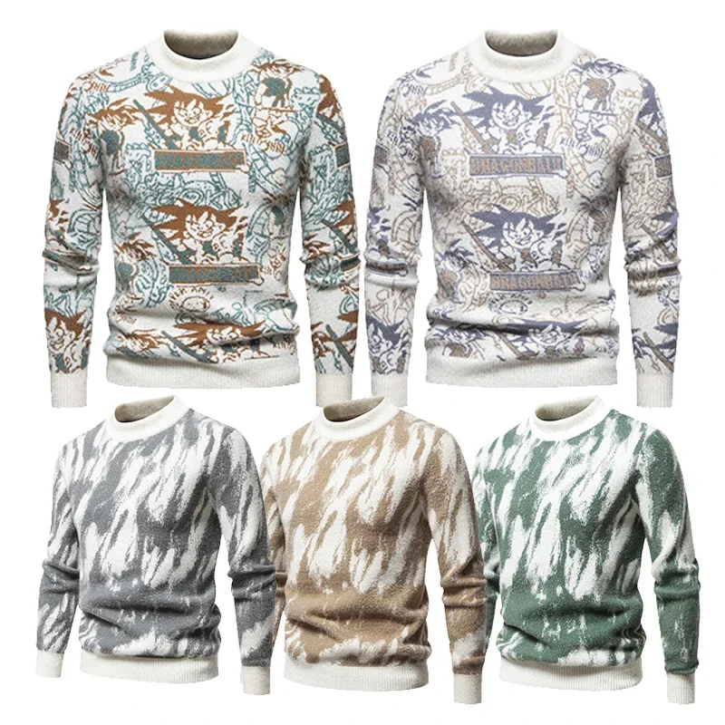 

New Men's Fashion Autumn Winter Personality Pattern Graffiti Woolen Undershirt Comfortable Long Sleeve Round Neck Pullover