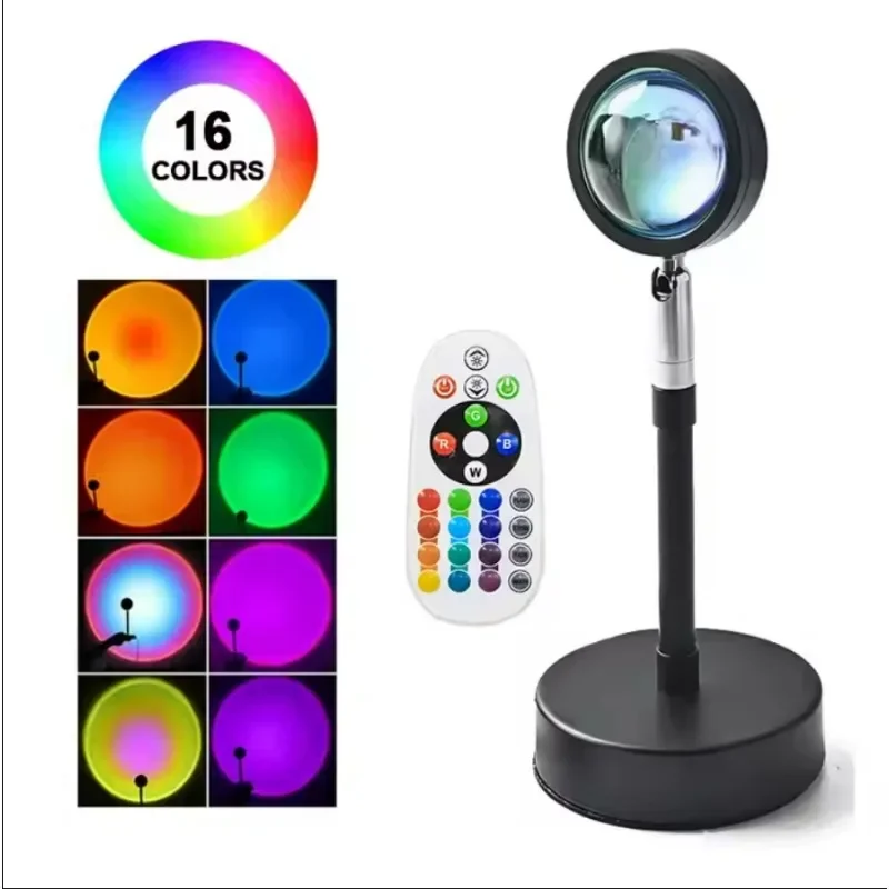 Pôr do sol luz de humor múltiplas cores lâmpada de projeção de pôr do sol com luz noturna remota para decoração do quarto lâmpada de pôr do sol usb