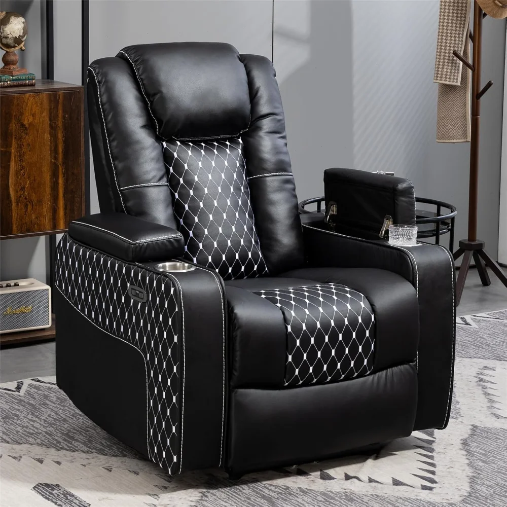 

Home Theater Seating Recliner with Hidden Arm Storage, Faux Leather Power Recliner Movie & Media Room Chairs